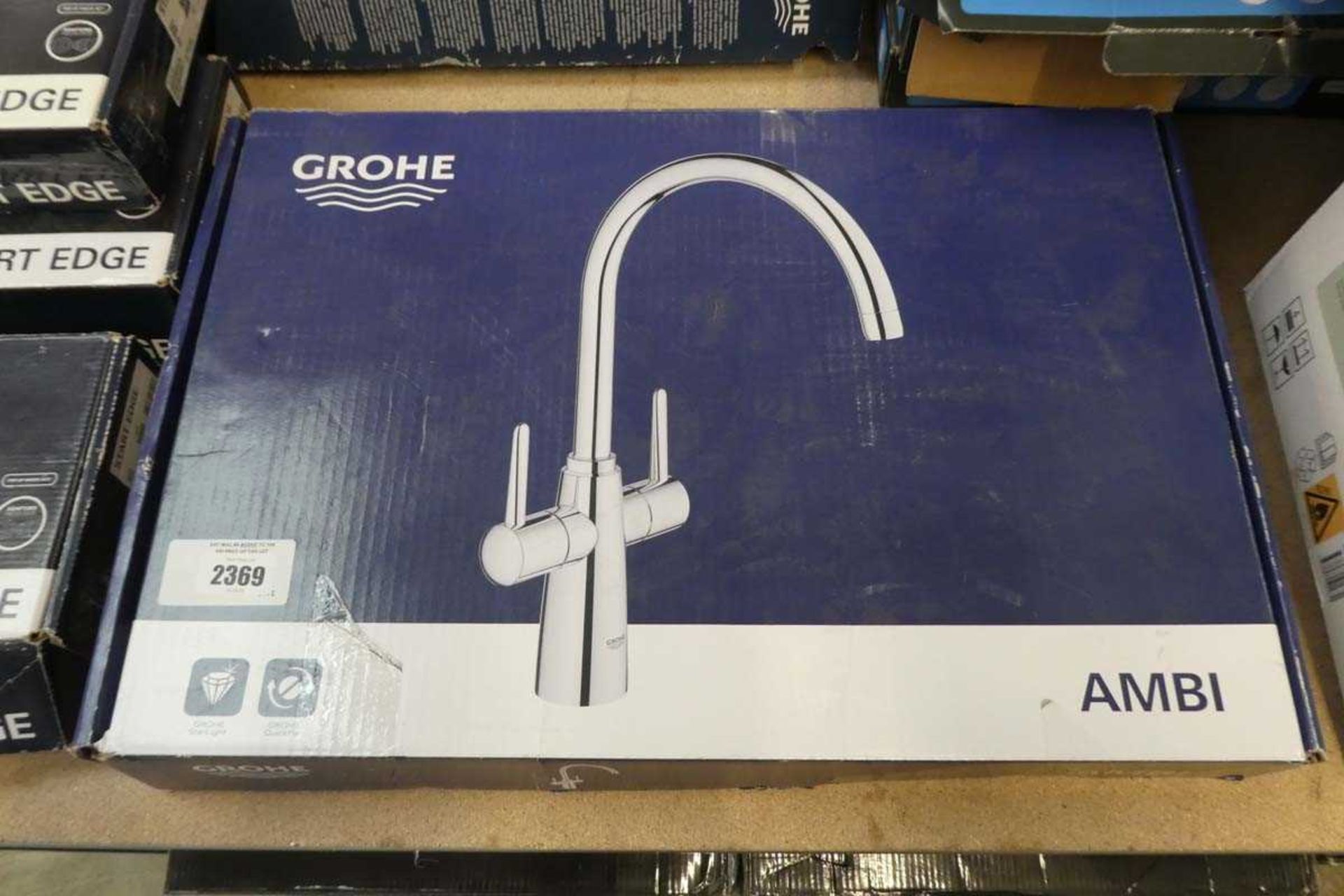 +VAT Boxed Grohe chrome twin lever kitchen tap