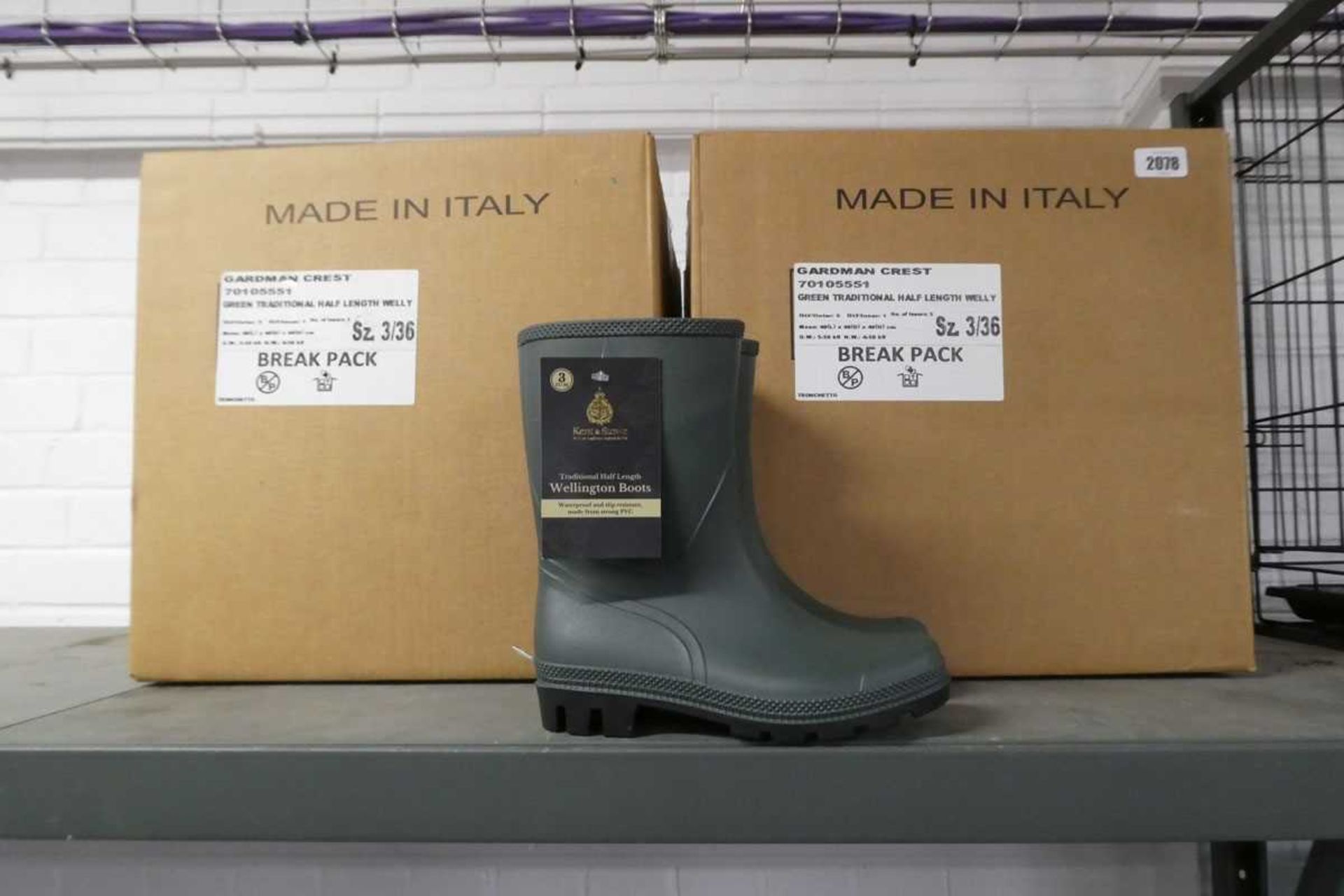 2 boxes containing 10 pairs of Kent & Stowe wellington boots size UK 3