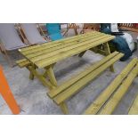 Wooden slatted picnic bench