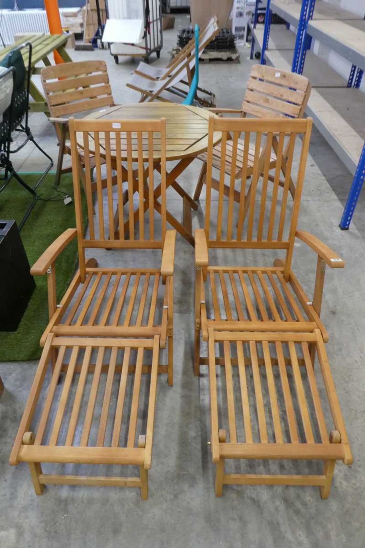 Pair of teak reclining sun loungers