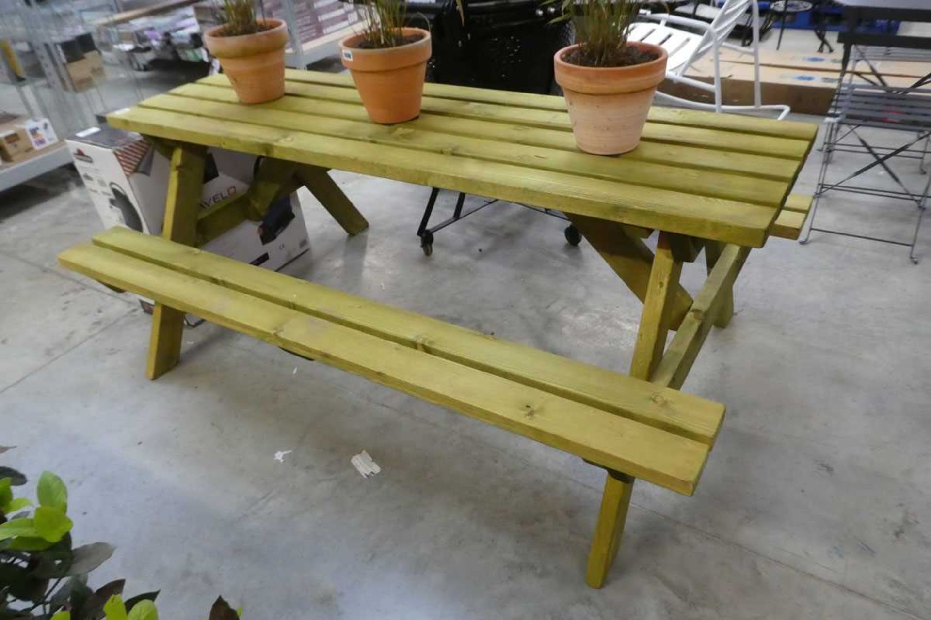 Wooden slatted picnic bench