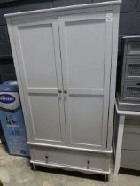 Grey bedroom furniture including double door wardrobe with single drawer, similar lowboy and a
