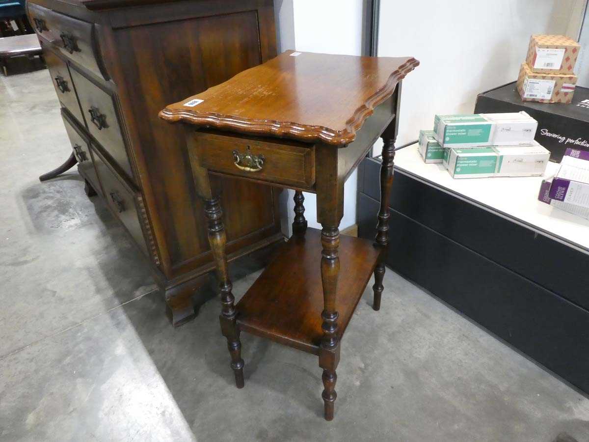 Mahogany single drawer side table with shelf under