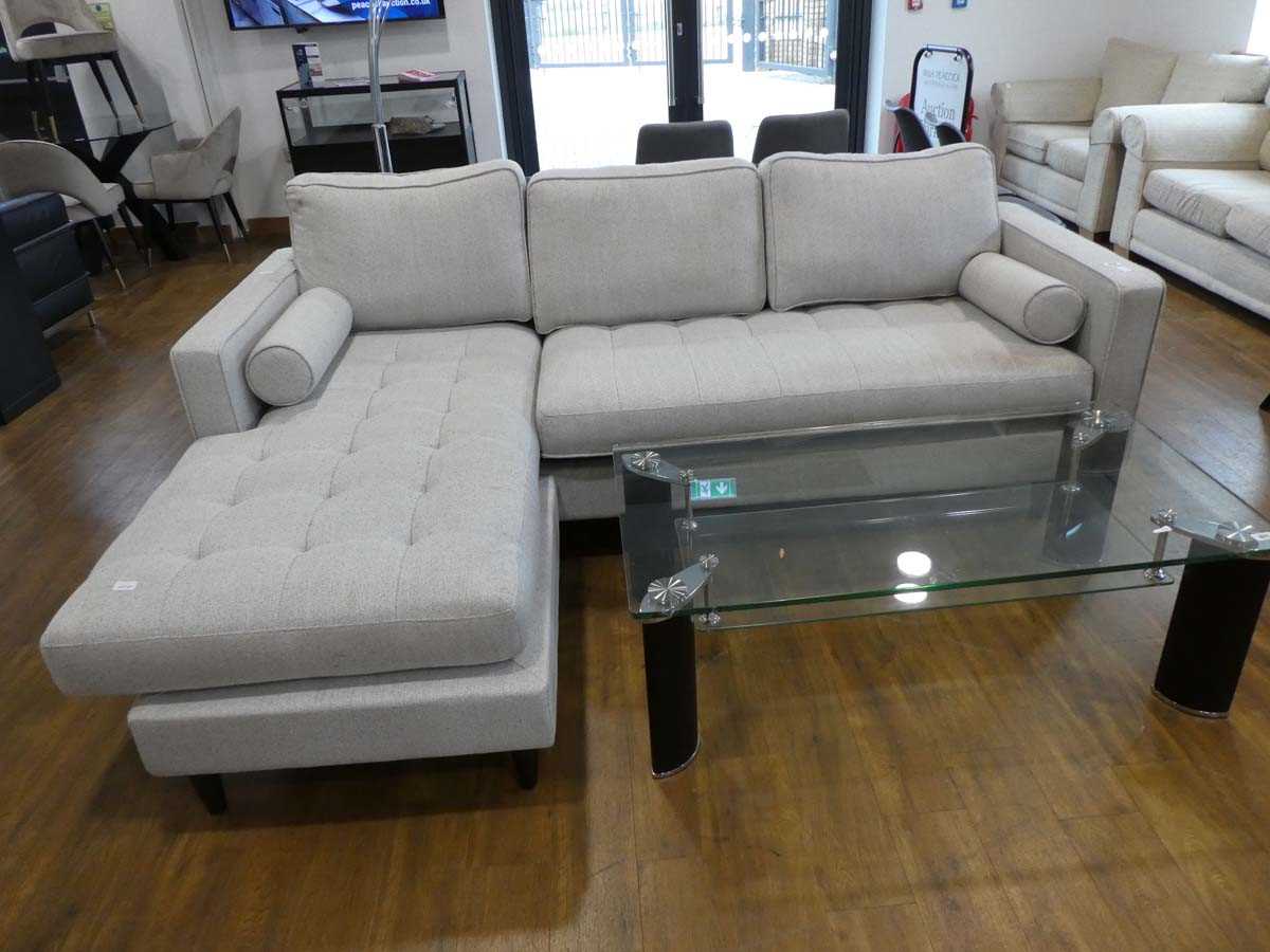 Modern grey L-shaped corner sofa with ottoman storage