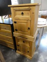 Modern pair of pine bedside cupboards with single drawers