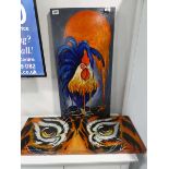 Canvas artwork to include a 'cockerel' and 'tiger eyes', in the style of Kulczak
