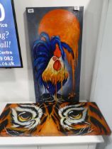 Canvas artwork to include a 'cockerel' and 'tiger eyes', in the style of Kulczak