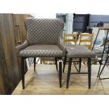 Brown leatherette diamond stitch finish easy chair and matching footstool