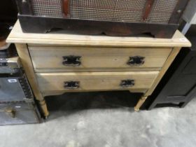 Satinwood 2 drawer dressing chest on castors The surface has ink stamp markings