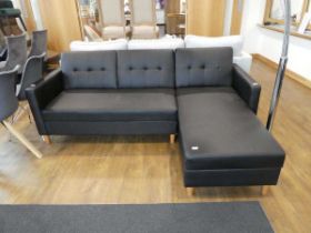 Modern black leatherette L-shaped corner sofa with ottoman storage