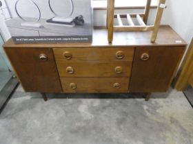 1970s style modern wood finish sideboard with 3 central drawers Visible rubbing to door handles