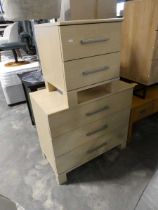 Beech effect bedroom suite comprising 3 drawer chest and matching 2 drawer bedside