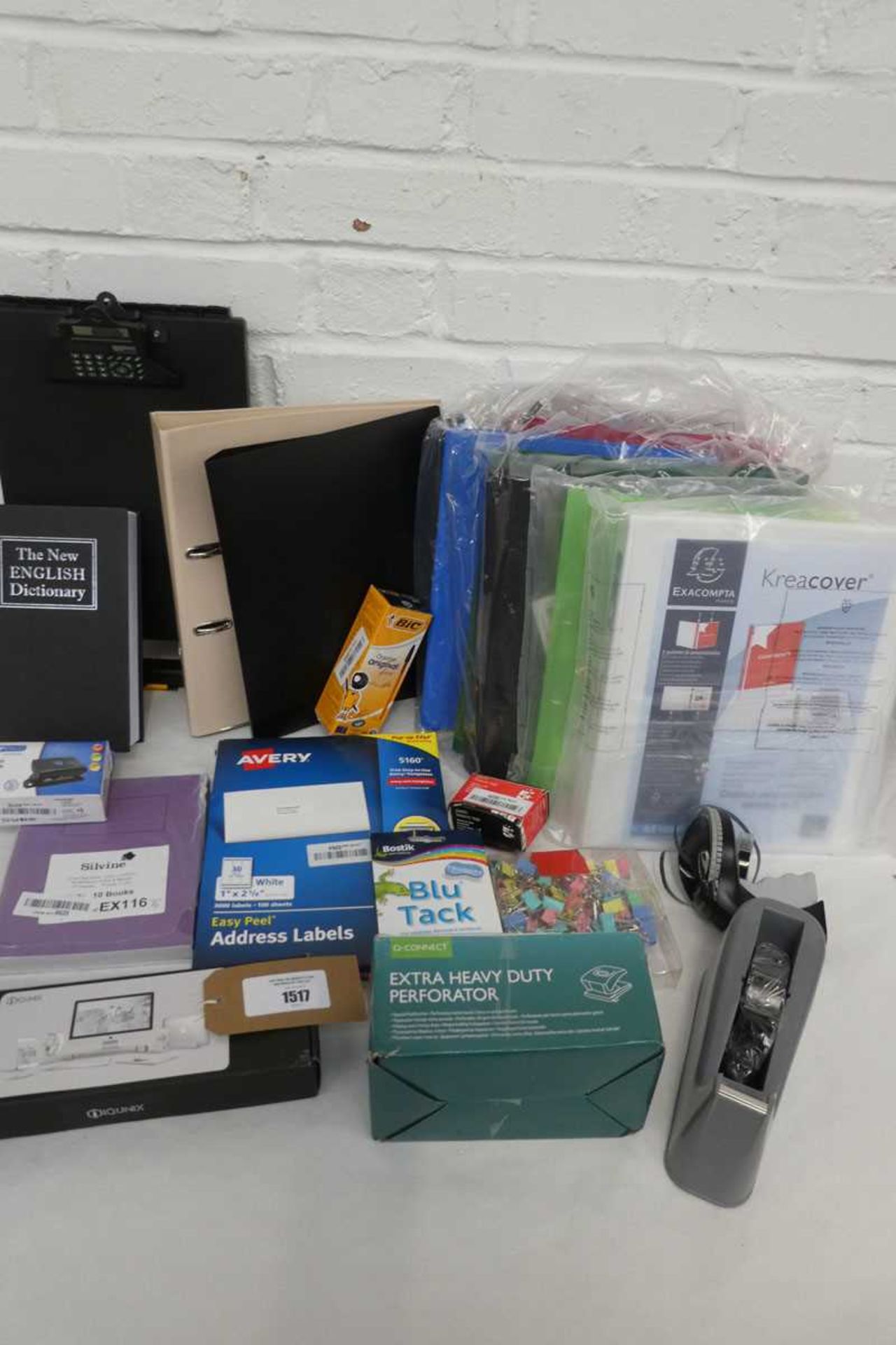 +VAT Collection of A4 folders, lever arch file, book safe, address labels, laptop stand, heavy