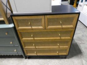 Black chest of 2 over 3 cane fronted drawers