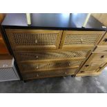 Modern black cane fronted chest of 2 over 3 drawers