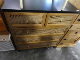 Modern black cane fronted chest of 2 over 3 drawers