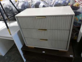 Rib fronted grey 3 drawer chest with brass handles