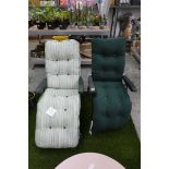 Pair of garden reclining sun loungers and cushions