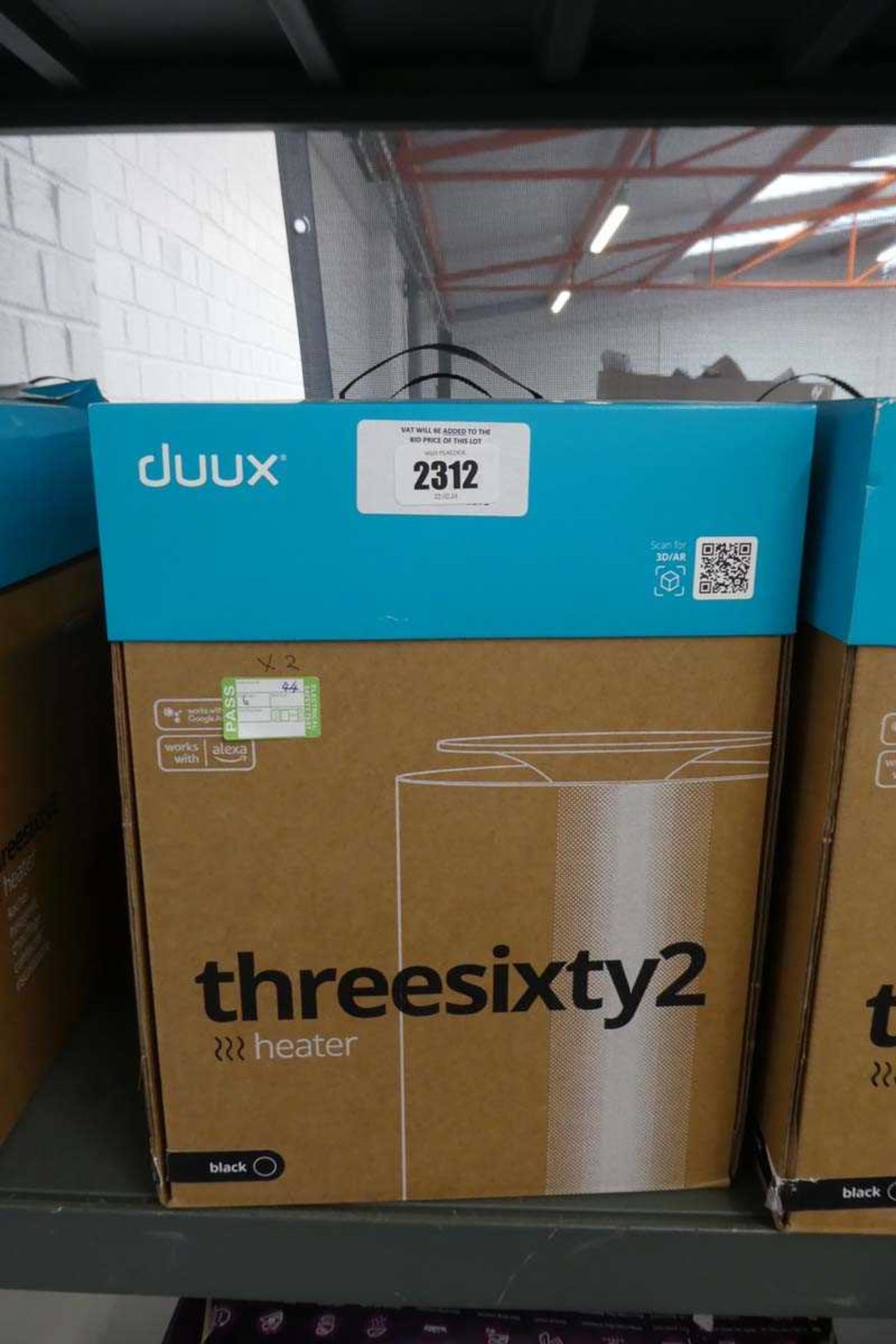 +VAT 2 Duux Threesixty black heaters, boxed