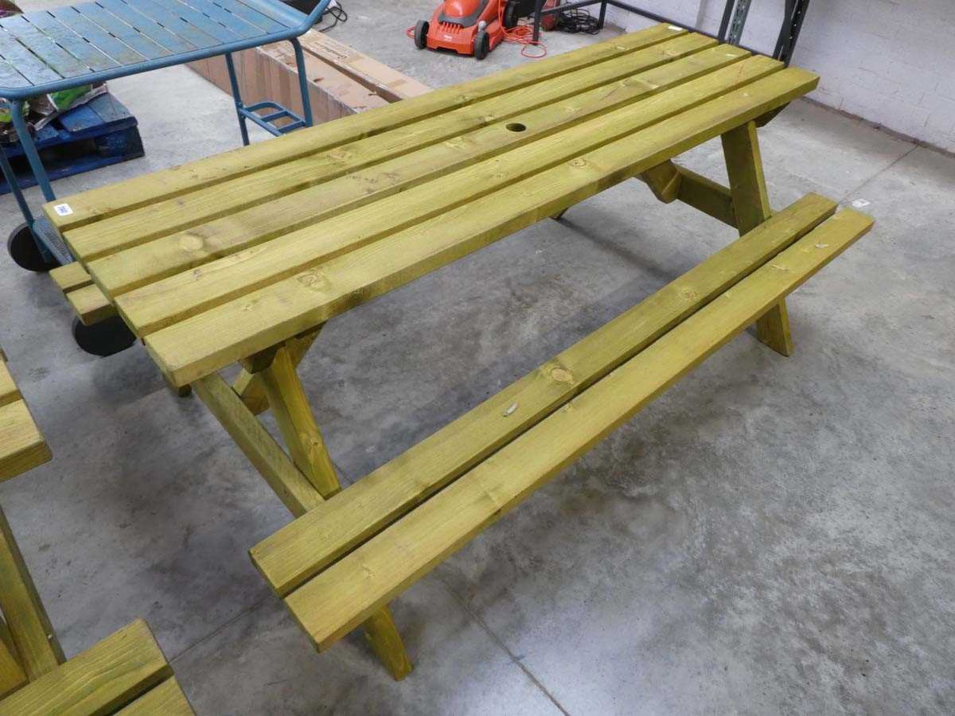 Wooden slatted picnic bench