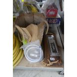 Bag containing a quantity of Orrnas Ikea cupboard handles, 150cm. shower tube, 3 wooden and rope