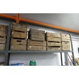 Large qty of vintage wooden fruit boxes initialised with locations such as London, Mansfield, Leeds,