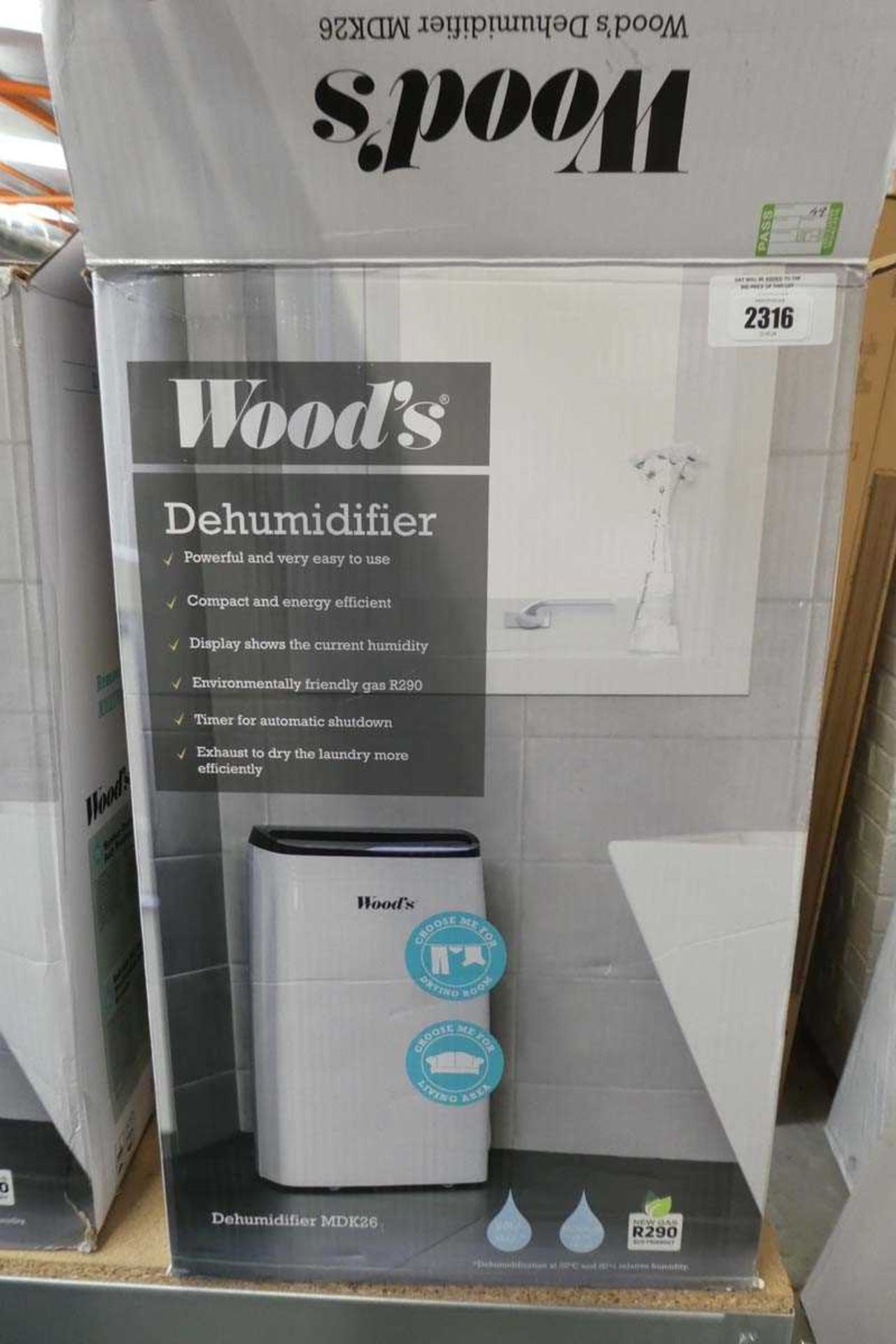+VAT Woods MDK26, 25L electric dehumidifier, boxed