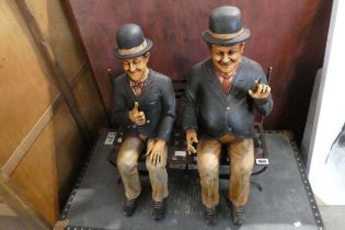 Laurel and Hardy ornament; the 2 comedians sat on a metal bench