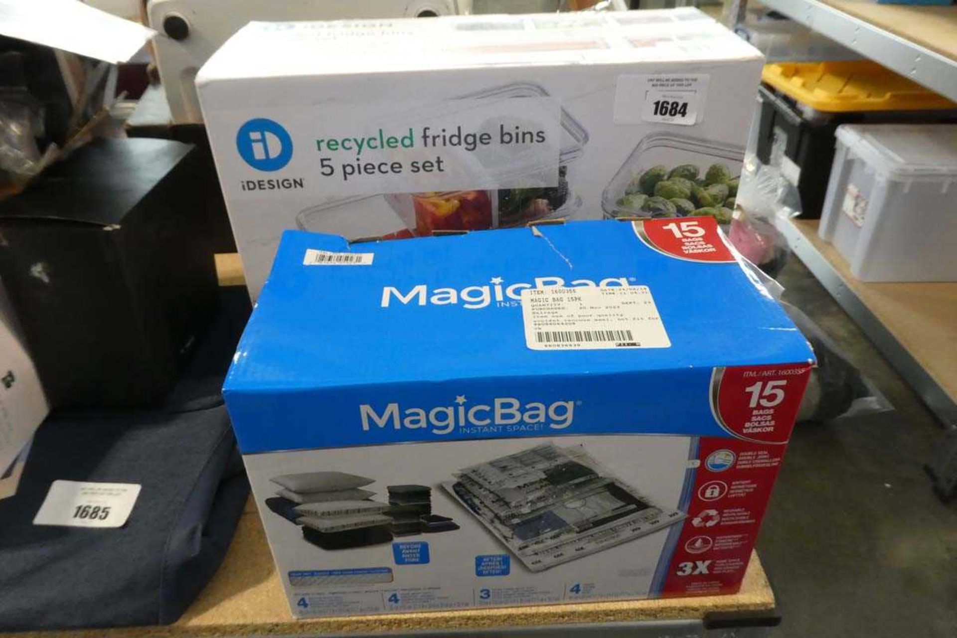 +VAT iDesign fridge bin set together with a pack of magic bag instant space savers