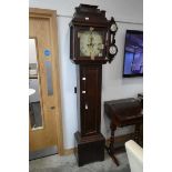 Dark oak cased grandfather clock, makers name indistinguishable