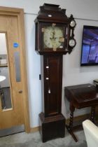 Dark oak cased grandfather clock, makers name indistinguishable