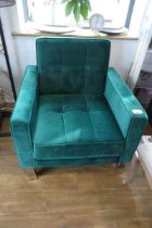 +VAT Green velvet upholstered armchair