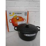 +VAT Le Creuset enamelled cast iron signature round casserole dish with lid in black, 4.2L Damage to