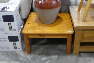 Square topped pine coffee table with radius corners