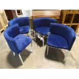 +VAT Set of 4 blue velvet upholstered nesting chairs on chrome supports