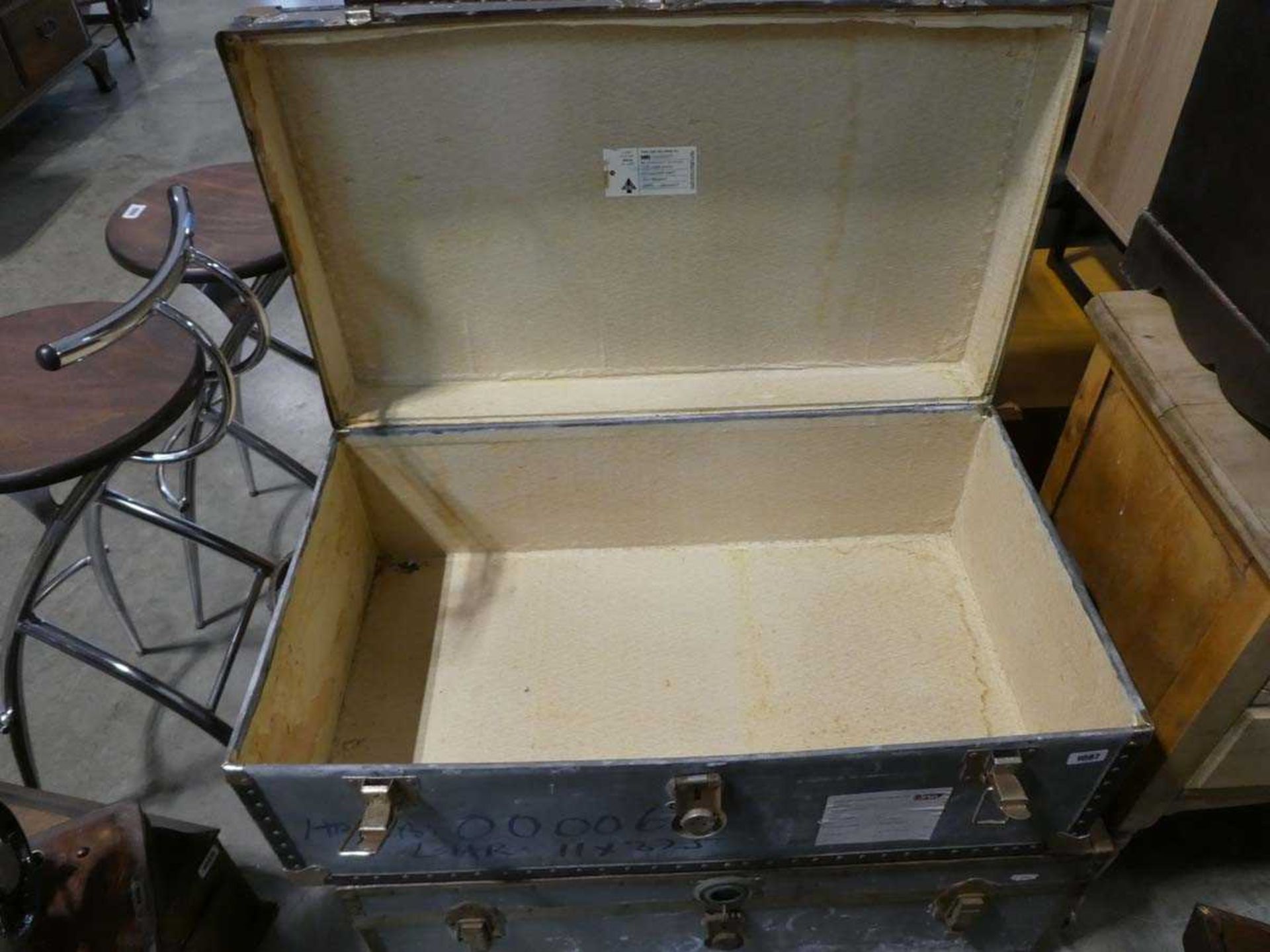 2 twin handled grey packing trunks - Image 2 of 4