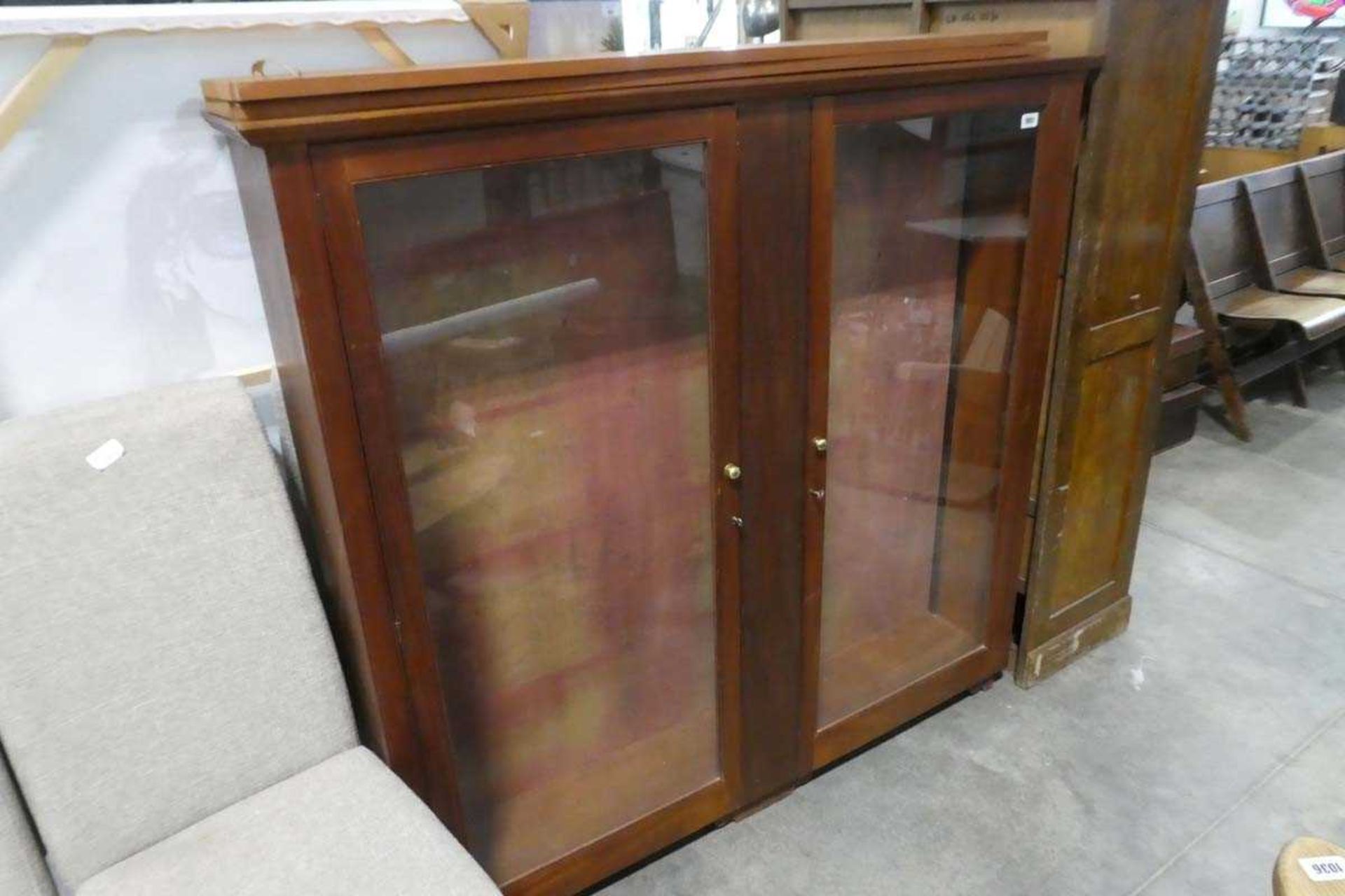 Teak double door slim display cabinet with 2 interior shelves