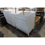 White painted chest of 3 drawers with double door cupboard to base