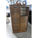 Midcentury tambour fronted storage unit with adjustable shelving