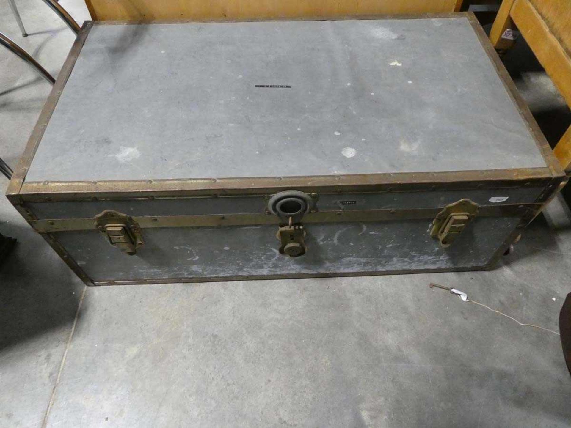 2 twin handled grey packing trunks - Image 3 of 4
