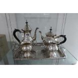 Silver plated serving tray and coffee service