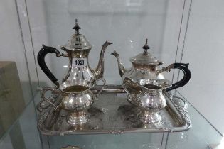 Silver plated serving tray and coffee service