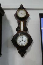 Mahogany cased barometer/ clock