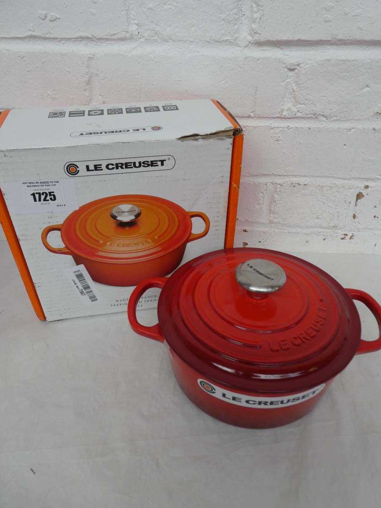 +VAT Le Creuset enamelled cast iron signature round casserole dish with lid, size 1.8L, in red