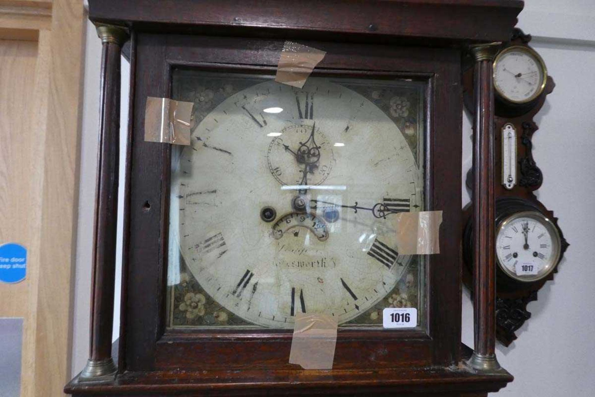 Dark oak cased grandfather clock, makers name indistinguishable - Image 2 of 2