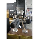 2 angle poised style lamps, 1 wooden and 1 stainless steel