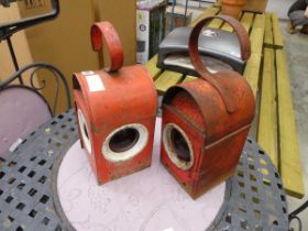 Pair of vintage metal railway lanterns