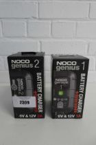 +VAT Boxed NOCO Genius 2 with boxed NOCO Genius 1 6V&12V battery charger and maintainers