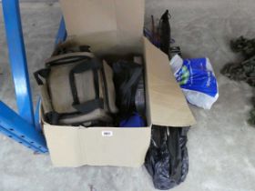 Box containing a quantity of various fishing related items together with a bundle of various fishing