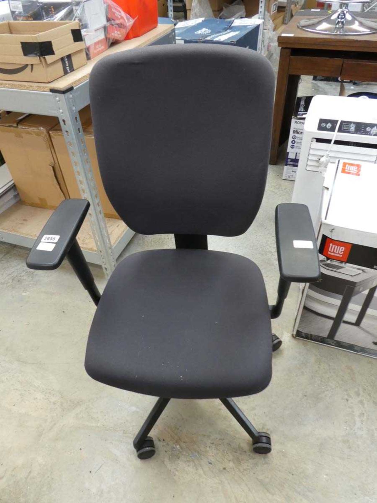 Senator dark grey cloth twin armed office armchair on 5 star base